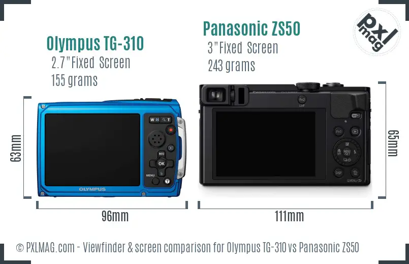 Olympus TG-310 vs Panasonic ZS50 Screen and Viewfinder comparison