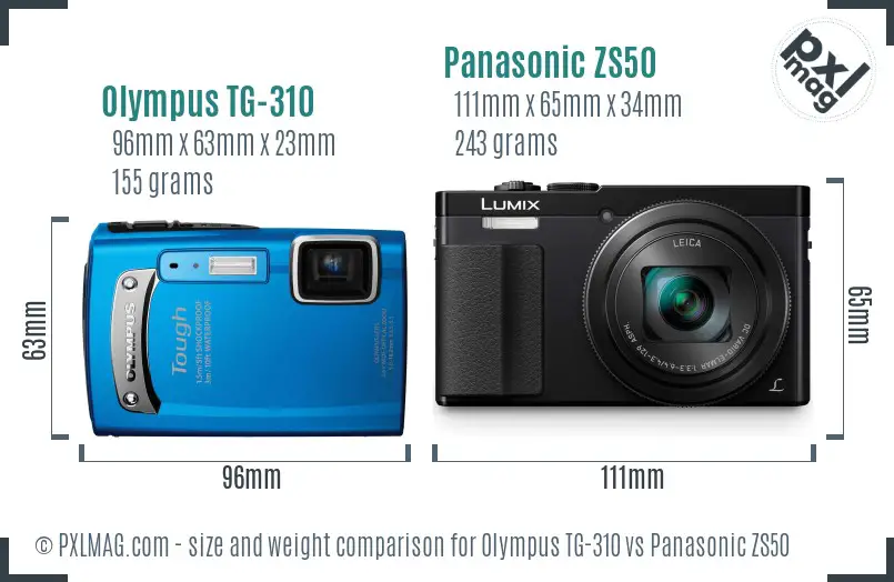 Olympus TG-310 vs Panasonic ZS50 size comparison