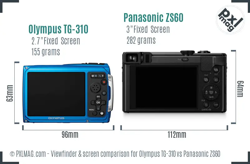 Olympus TG-310 vs Panasonic ZS60 Screen and Viewfinder comparison