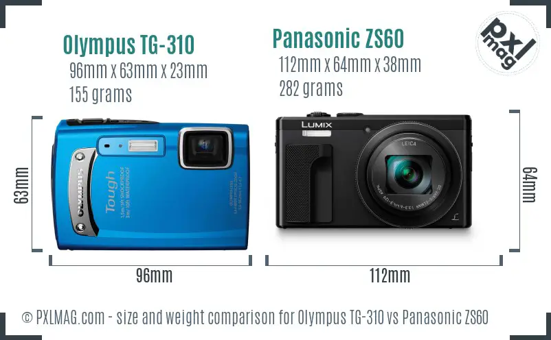 Olympus TG-310 vs Panasonic ZS60 size comparison