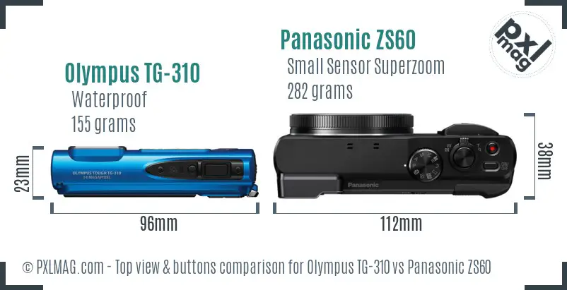 Olympus TG-310 vs Panasonic ZS60 top view buttons comparison