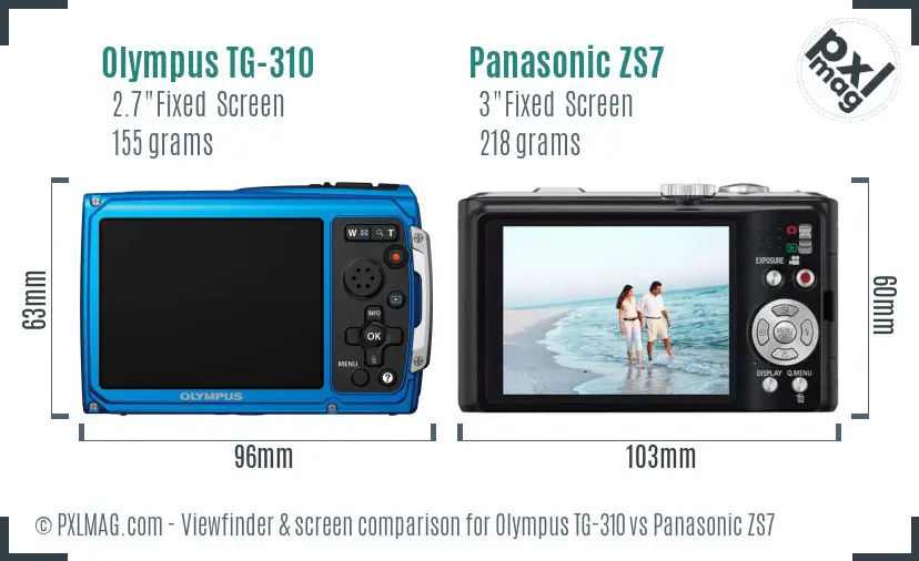 Olympus TG-310 vs Panasonic ZS7 Screen and Viewfinder comparison