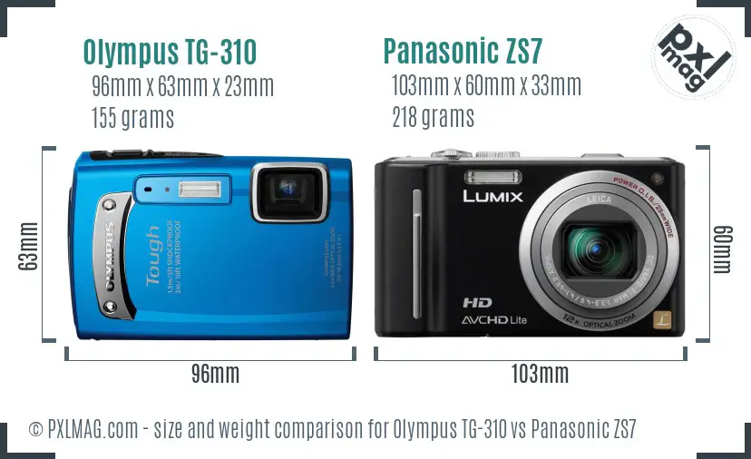 Olympus TG-310 vs Panasonic ZS7 size comparison