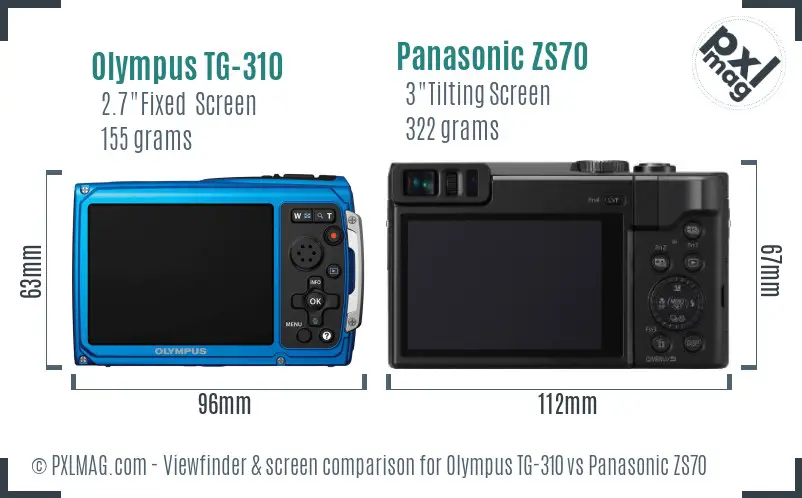 Olympus TG-310 vs Panasonic ZS70 Screen and Viewfinder comparison
