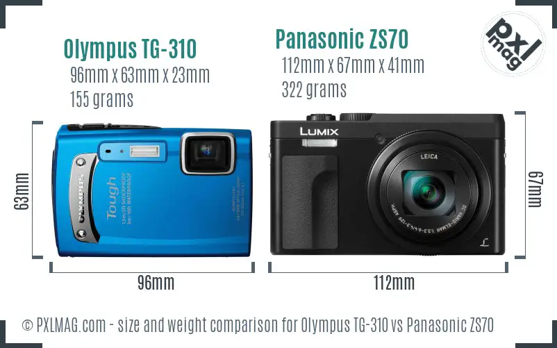 Olympus TG-310 vs Panasonic ZS70 size comparison