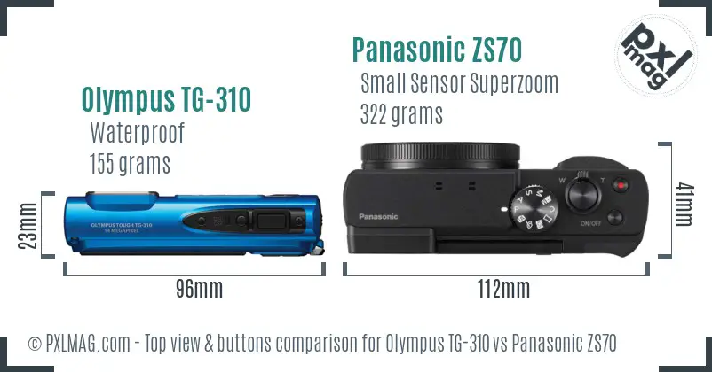 Olympus TG-310 vs Panasonic ZS70 top view buttons comparison