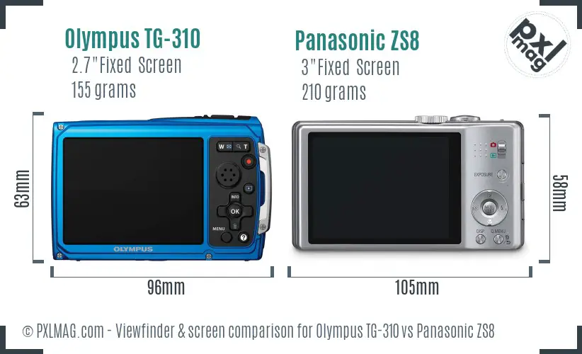 Olympus TG-310 vs Panasonic ZS8 Screen and Viewfinder comparison