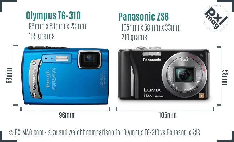 Olympus TG-310 vs Panasonic ZS8 size comparison