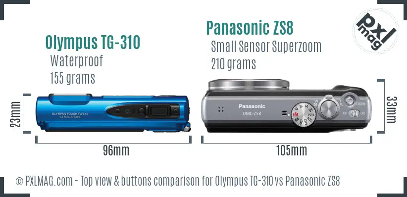 Olympus TG-310 vs Panasonic ZS8 top view buttons comparison
