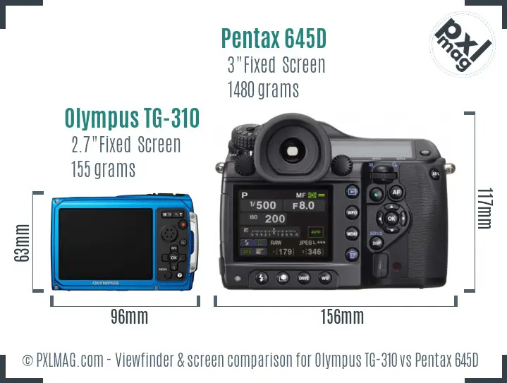 Olympus TG-310 vs Pentax 645D Screen and Viewfinder comparison