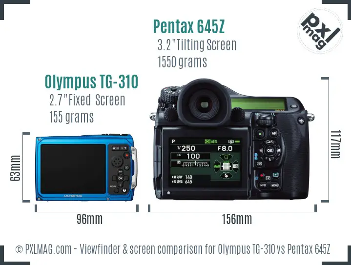 Olympus TG-310 vs Pentax 645Z Screen and Viewfinder comparison
