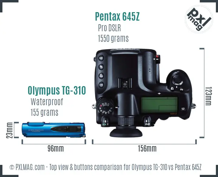 Olympus TG-310 vs Pentax 645Z top view buttons comparison
