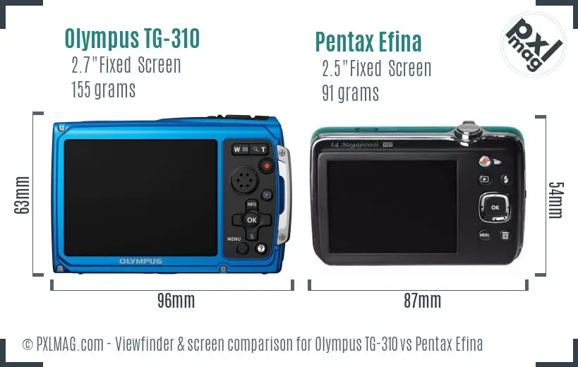 Olympus TG-310 vs Pentax Efina Screen and Viewfinder comparison