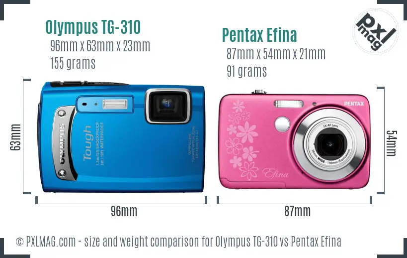 Olympus TG-310 vs Pentax Efina size comparison
