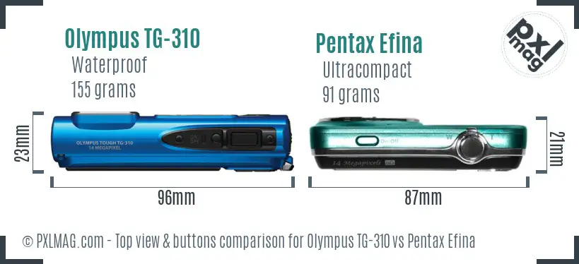 Olympus TG-310 vs Pentax Efina top view buttons comparison