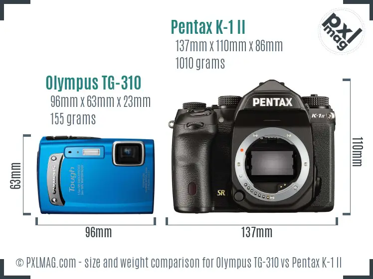 Olympus TG-310 vs Pentax K-1 II size comparison
