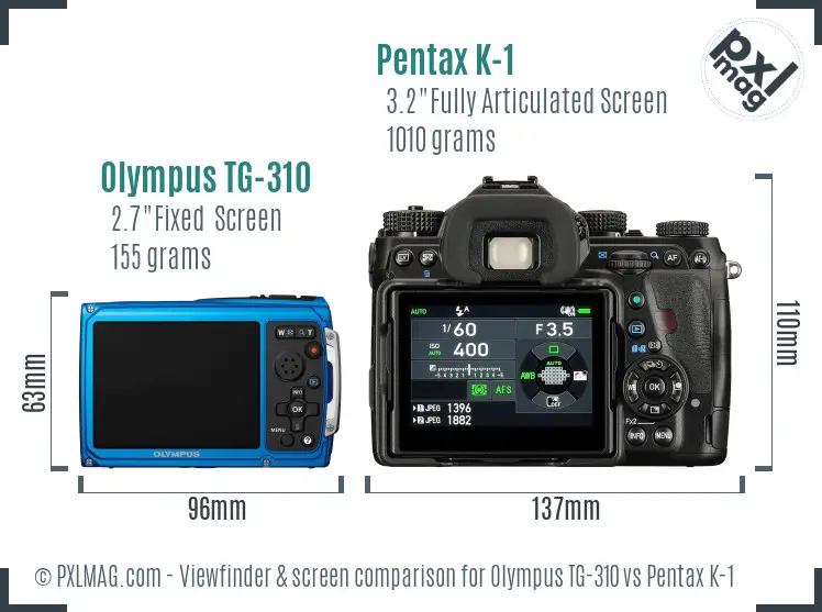 Olympus TG-310 vs Pentax K-1 Screen and Viewfinder comparison