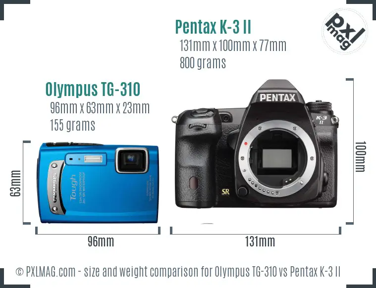 Olympus TG-310 vs Pentax K-3 II size comparison