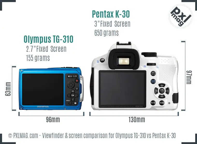 Olympus TG-310 vs Pentax K-30 Screen and Viewfinder comparison