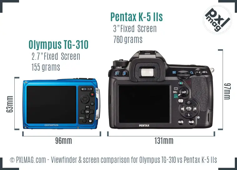 Olympus TG-310 vs Pentax K-5 IIs Screen and Viewfinder comparison