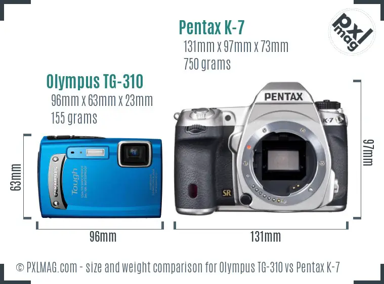 Olympus TG-310 vs Pentax K-7 size comparison