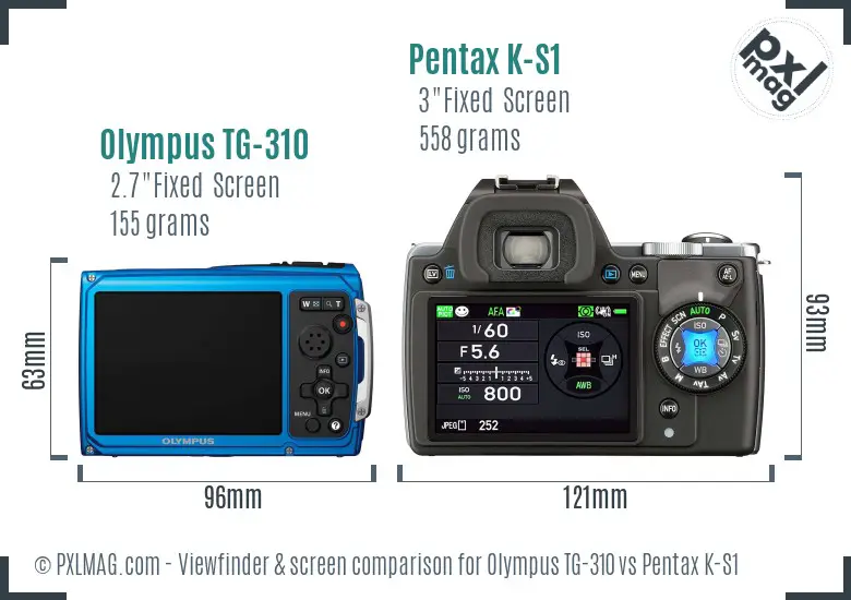 Olympus TG-310 vs Pentax K-S1 Screen and Viewfinder comparison