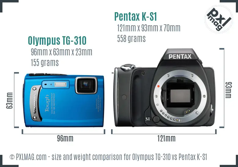 Olympus TG-310 vs Pentax K-S1 size comparison