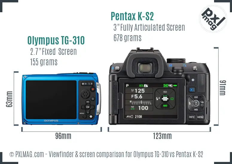 Olympus TG-310 vs Pentax K-S2 Screen and Viewfinder comparison