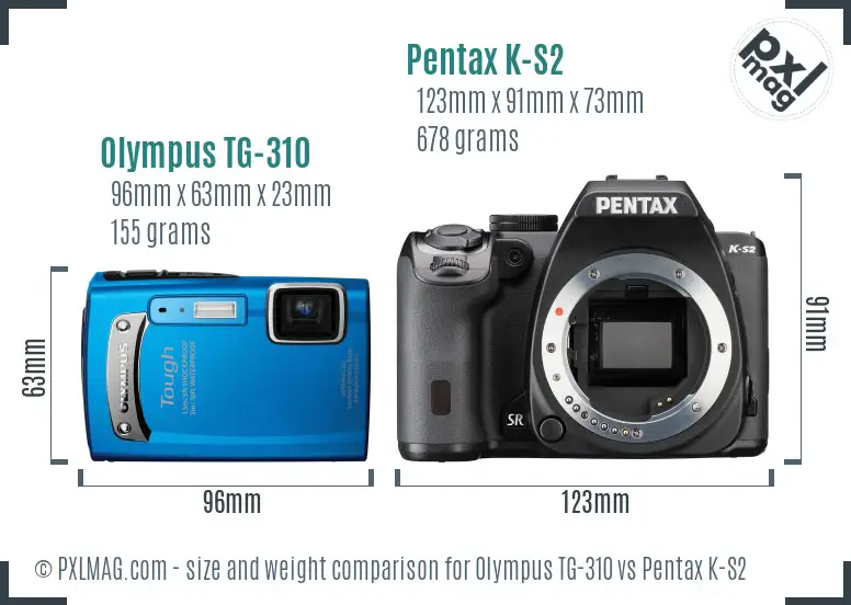 Olympus TG-310 vs Pentax K-S2 size comparison