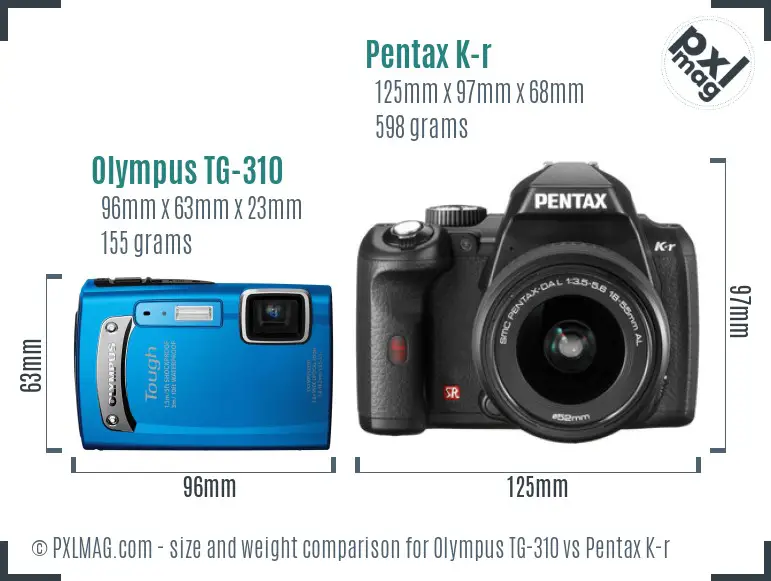 Olympus TG-310 vs Pentax K-r size comparison