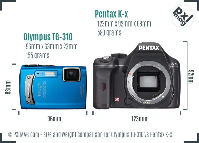 Olympus TG-310 vs Pentax K-x size comparison