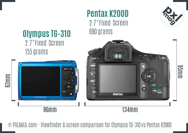 Olympus TG-310 vs Pentax K200D Screen and Viewfinder comparison