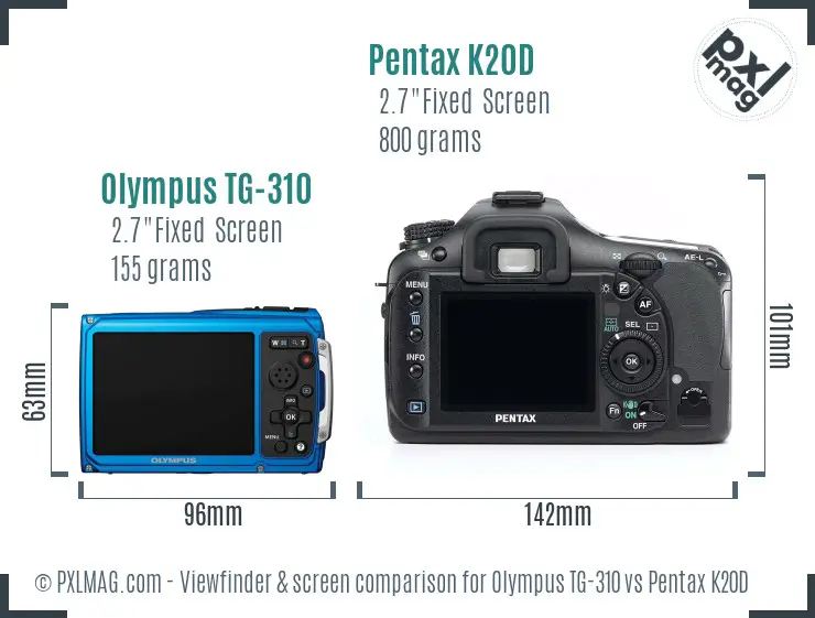 Olympus TG-310 vs Pentax K20D Screen and Viewfinder comparison
