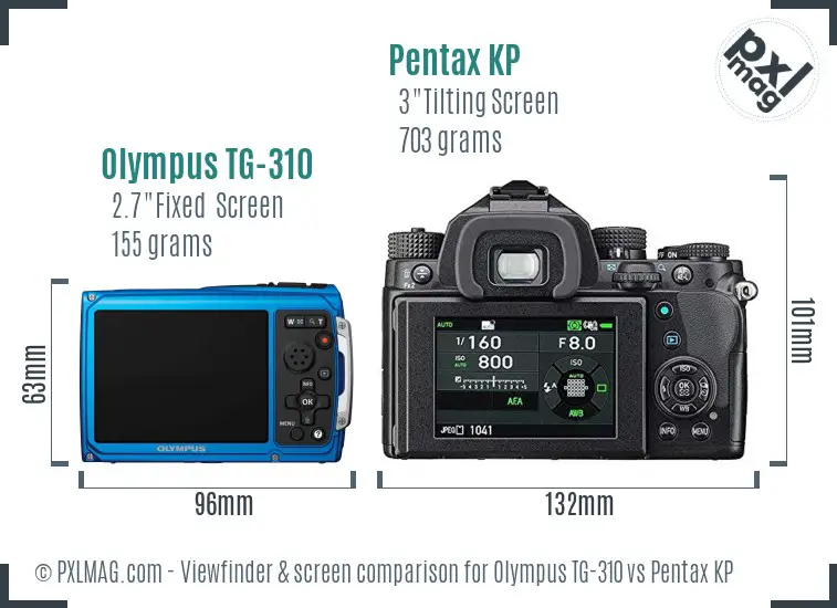 Olympus TG-310 vs Pentax KP Screen and Viewfinder comparison