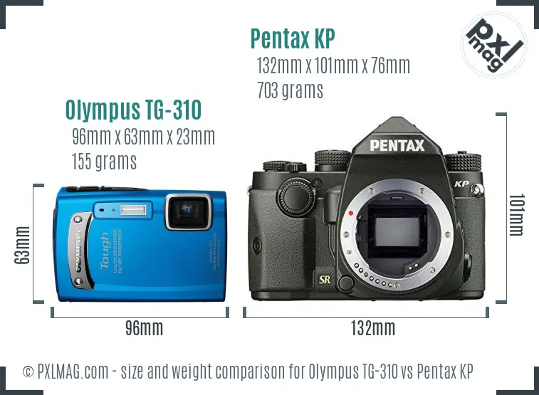 Olympus TG-310 vs Pentax KP size comparison