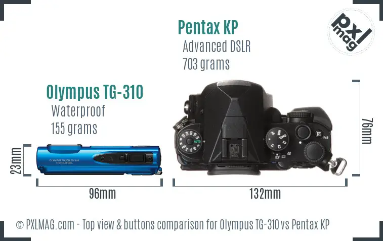 Olympus TG-310 vs Pentax KP top view buttons comparison