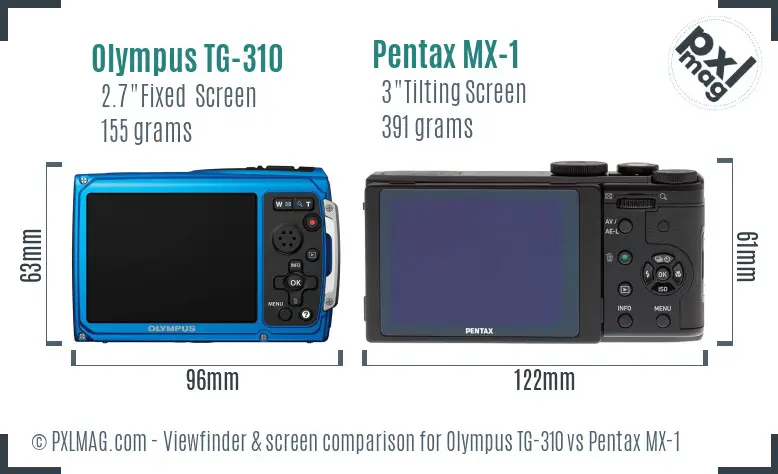 Olympus TG-310 vs Pentax MX-1 Screen and Viewfinder comparison