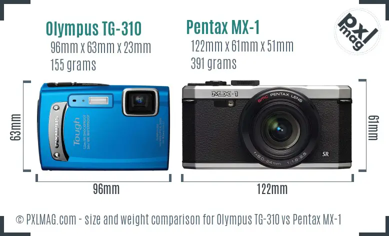 Olympus TG-310 vs Pentax MX-1 size comparison