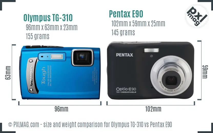 Olympus TG-310 vs Pentax E90 size comparison