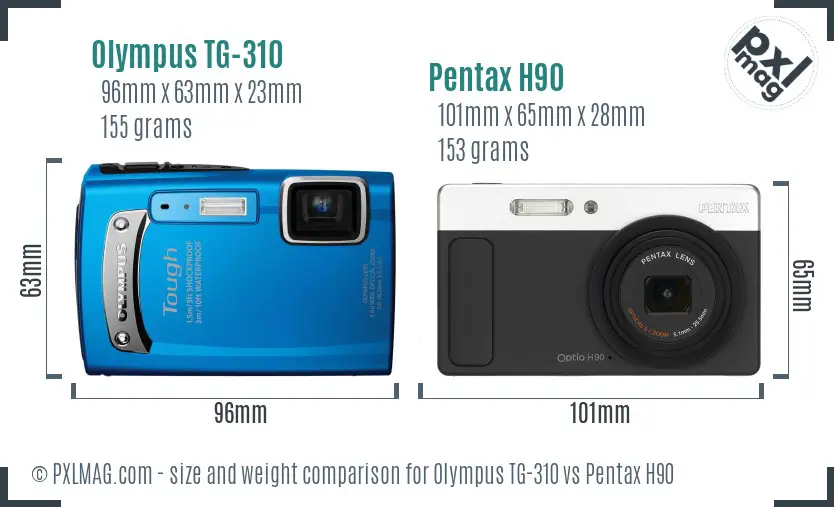 Olympus TG-310 vs Pentax H90 size comparison