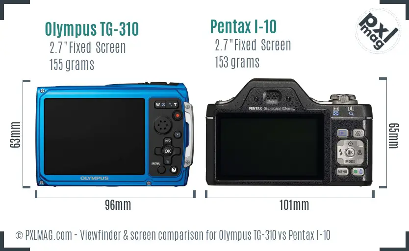 Olympus TG-310 vs Pentax I-10 Screen and Viewfinder comparison