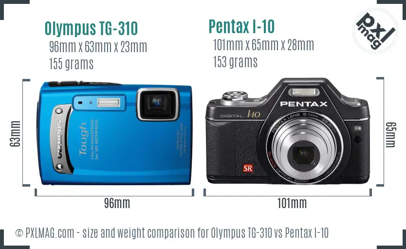 Olympus TG-310 vs Pentax I-10 size comparison