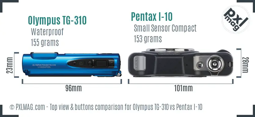 Olympus TG-310 vs Pentax I-10 top view buttons comparison