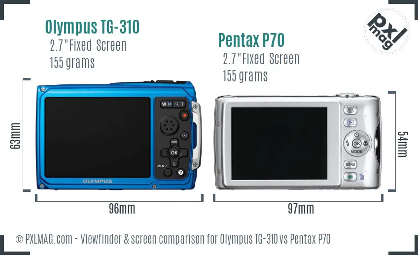 Olympus TG-310 vs Pentax P70 Screen and Viewfinder comparison