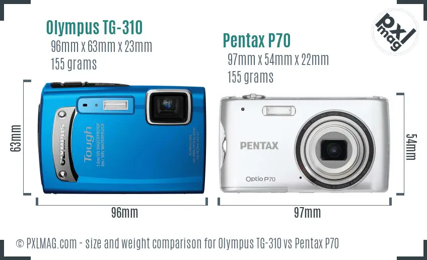 Olympus TG-310 vs Pentax P70 size comparison