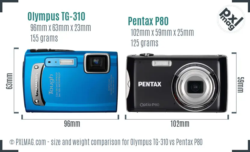 Olympus TG-310 vs Pentax P80 size comparison