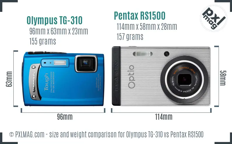 Olympus TG-310 vs Pentax RS1500 size comparison Olympus TG-310 vs Pentax RS1500 size comparison