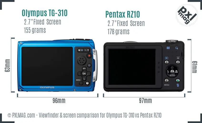 Olympus TG-310 vs Pentax RZ10 Screen and Viewfinder comparison