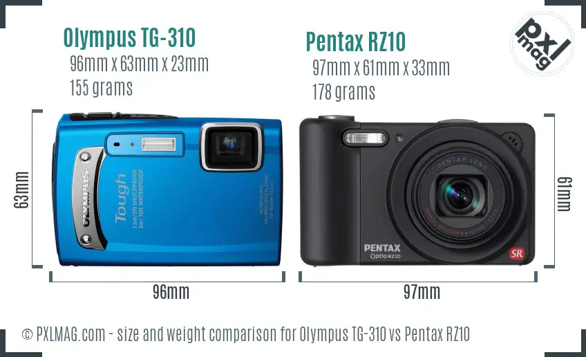 Olympus TG-310 vs Pentax RZ10 size comparison