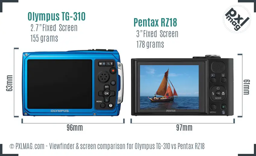 Olympus TG-310 vs Pentax RZ18 Screen and Viewfinder comparison